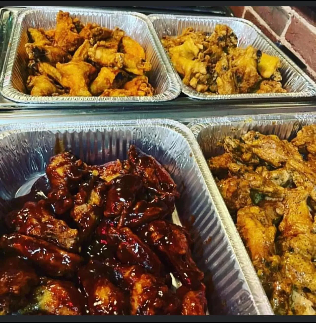 Wing variety trays from Rizz's catering