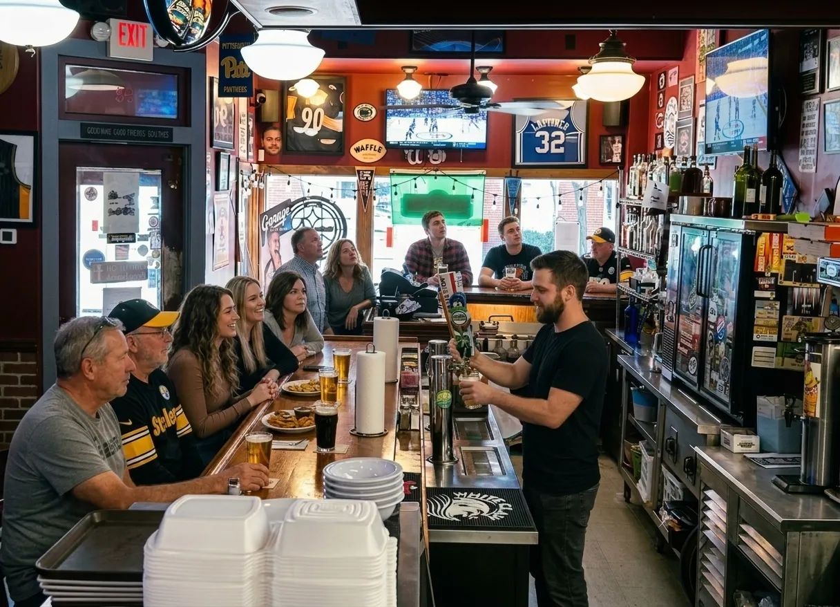 Steelers fans at the bar on a Friday night